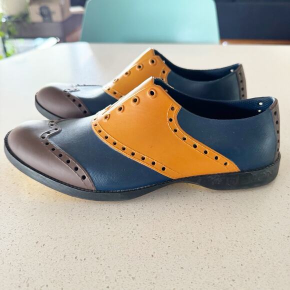 Biion Golf Oxford Spikeless Slip on Shoes Men's 6- Orange, Brown, Blue - Picture 2 of 7